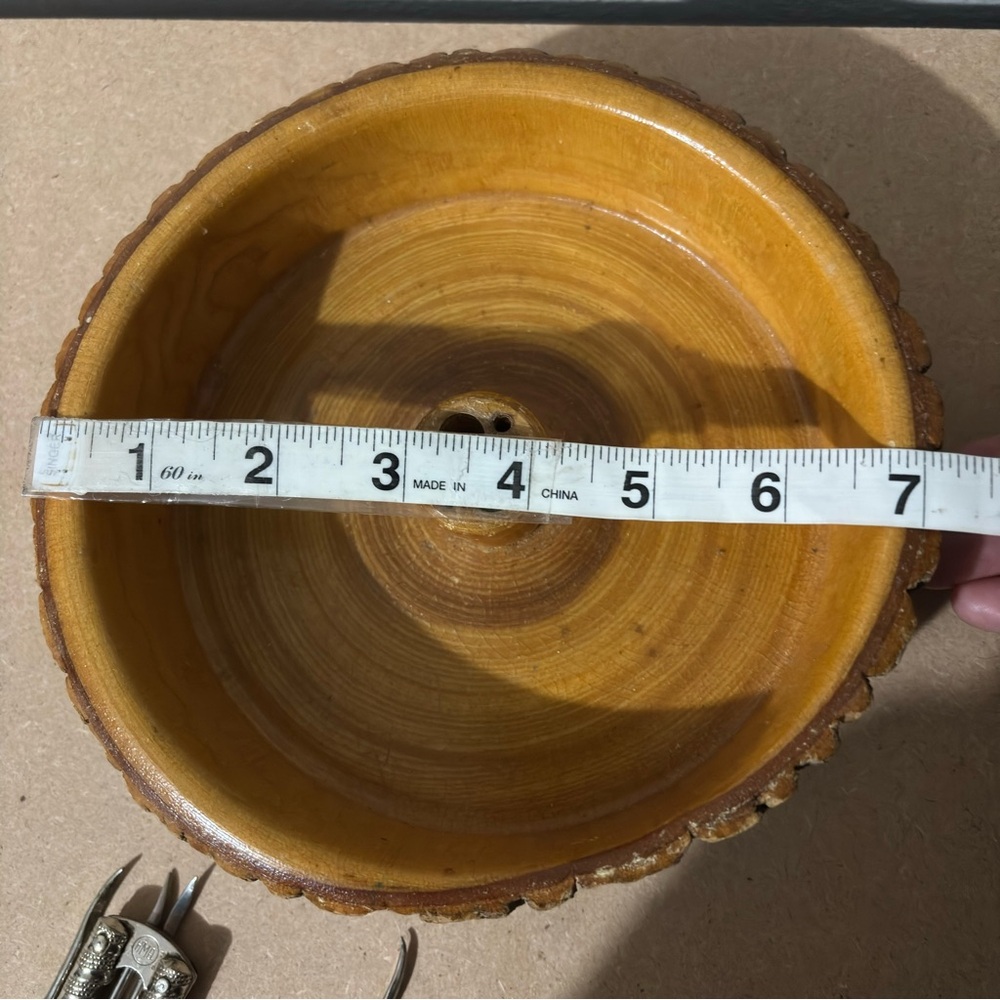 Vintage MCM Nut Cracker Bowl Live Edge Wood Set Picks Rustic Bark Handcrafted - Picture 10 of 11